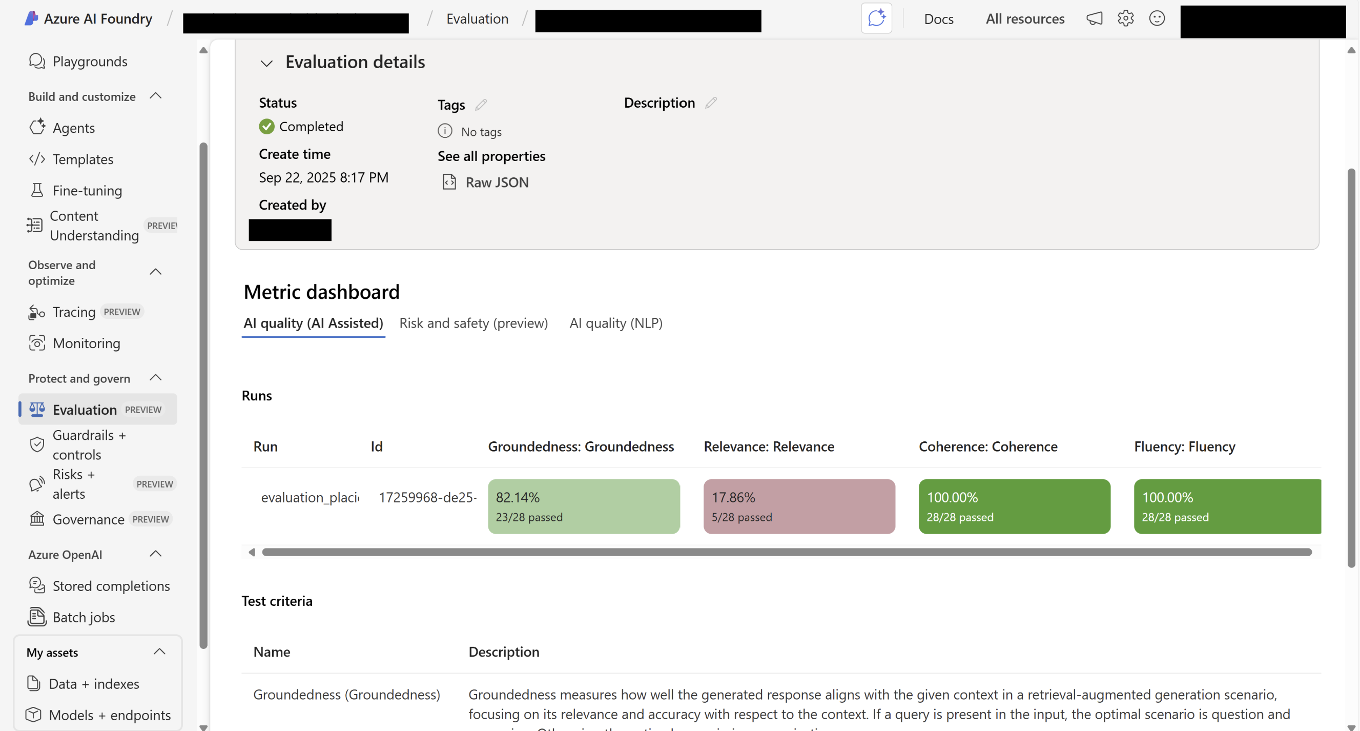 AI Foundry Evals - Summary Page