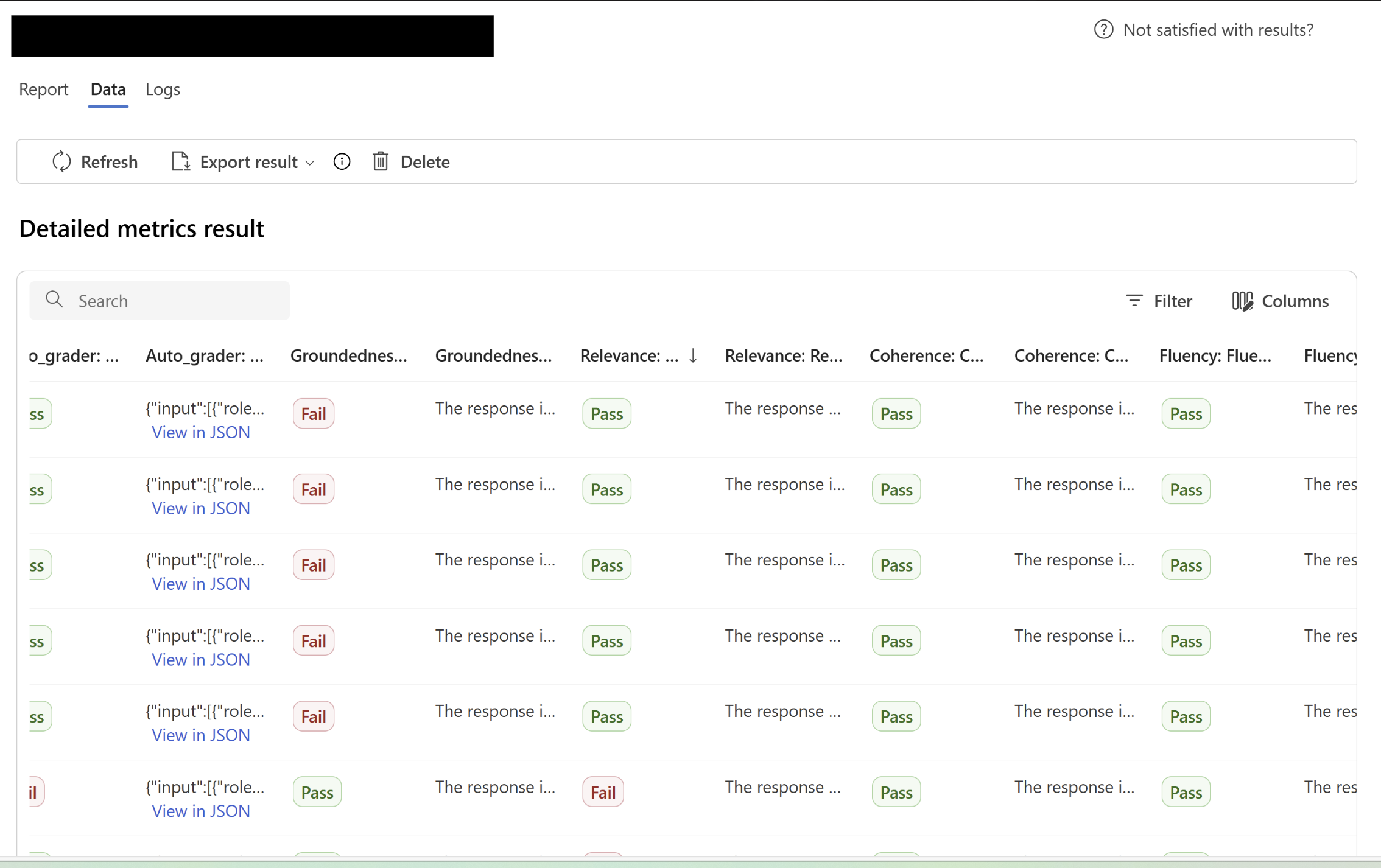 AI Foundry Evals - Evaluation Results visible